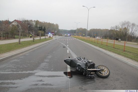 wypadek motocyklisty i rowerzysty w Białymstoku